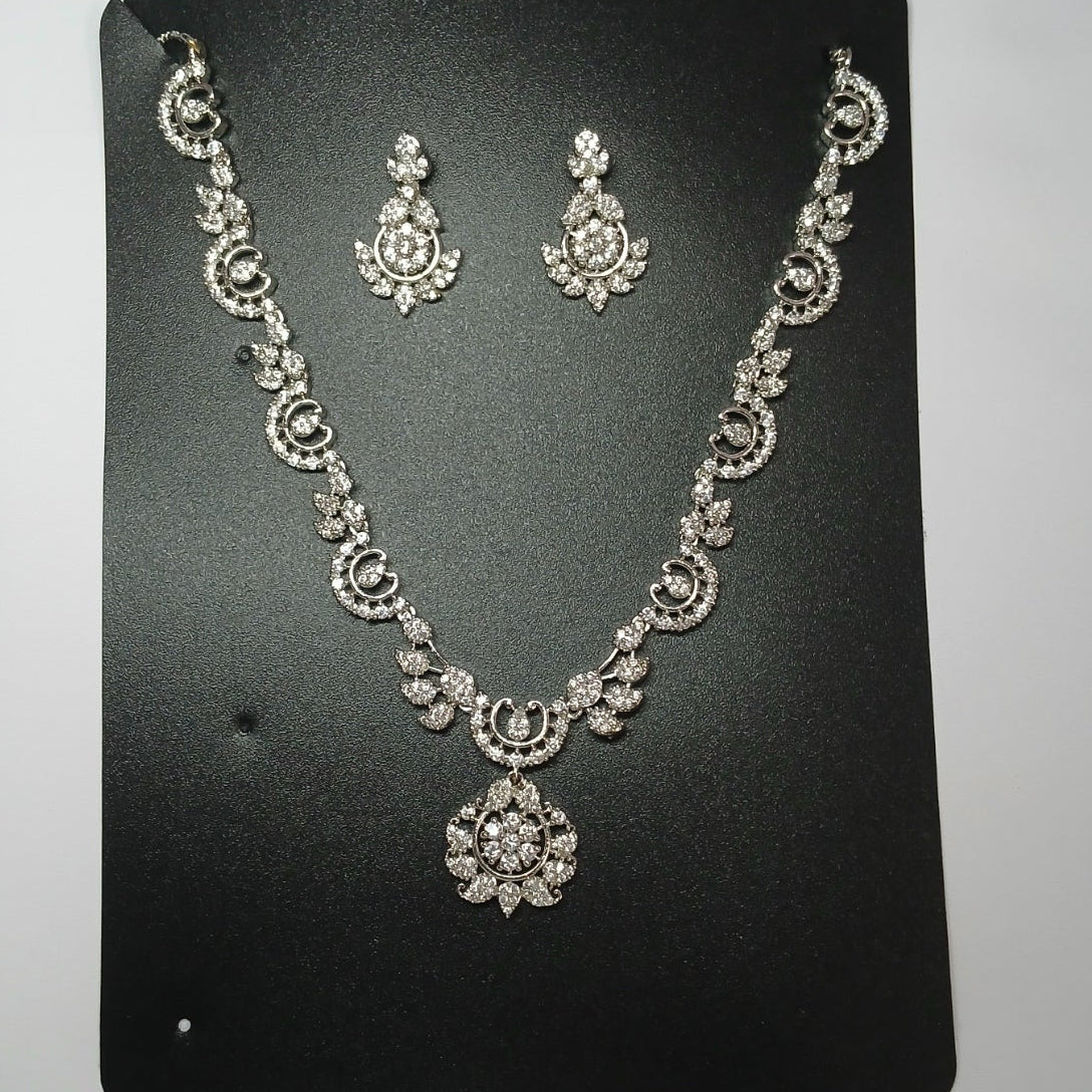 American Diamond Silver Brass Necklace KC350