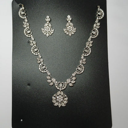 American Diamond Silver Brass Necklace KC350