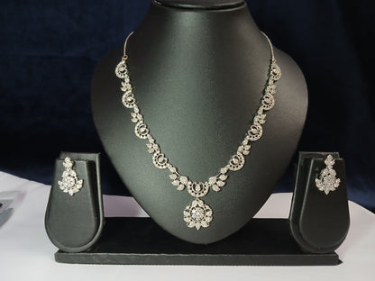 American Diamond Silver Brass Necklace KC350