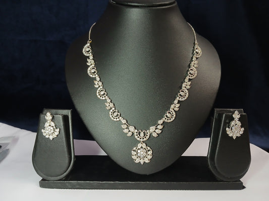 American Diamond Silver Brass Necklace KC350