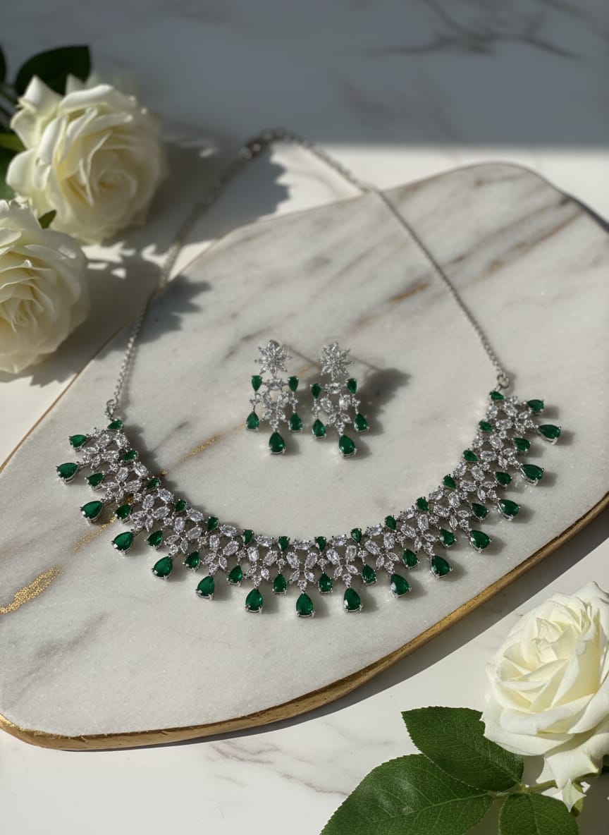 American Diamond Silver Brass Necklace