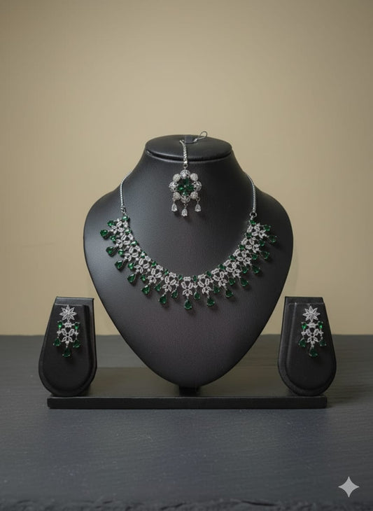 American Diamond Silver Brass Necklace